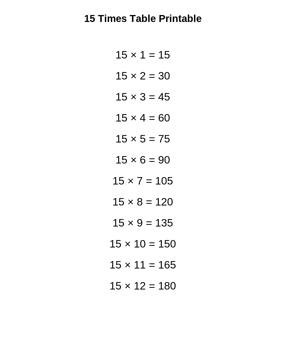 15 Times Table Printable