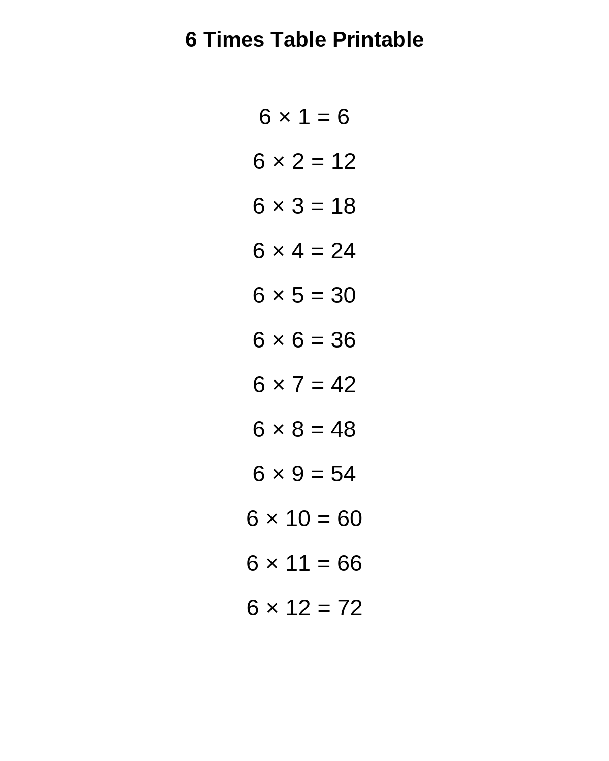 6 Times Table Printable