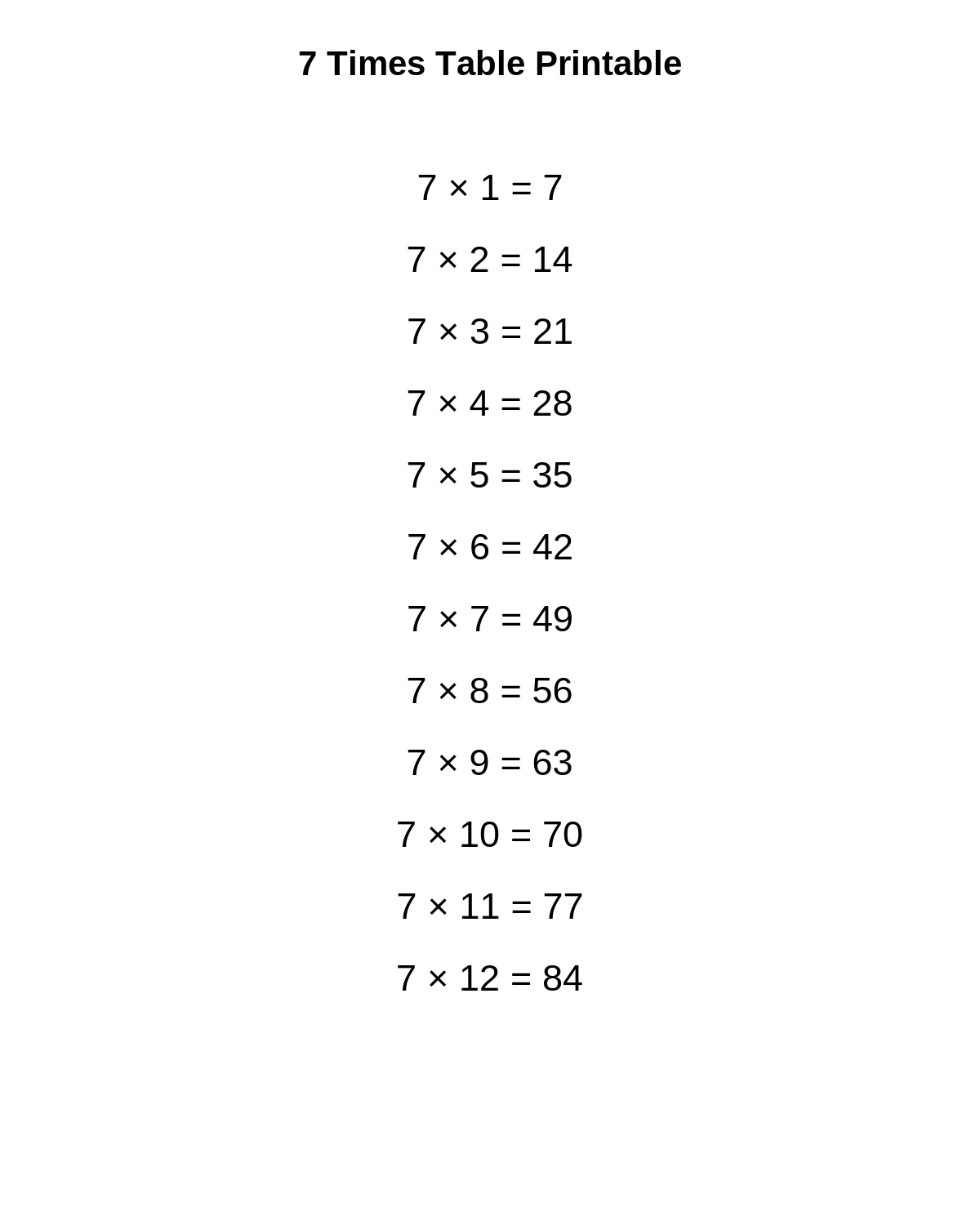 7 Times Table Printable
