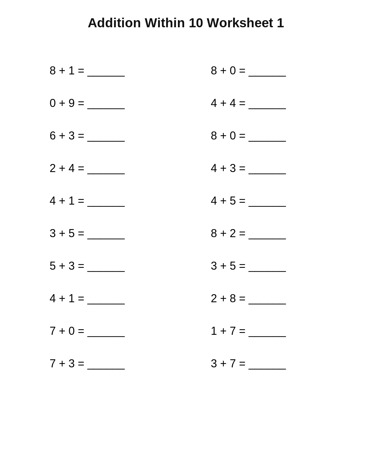 Math Worksheets