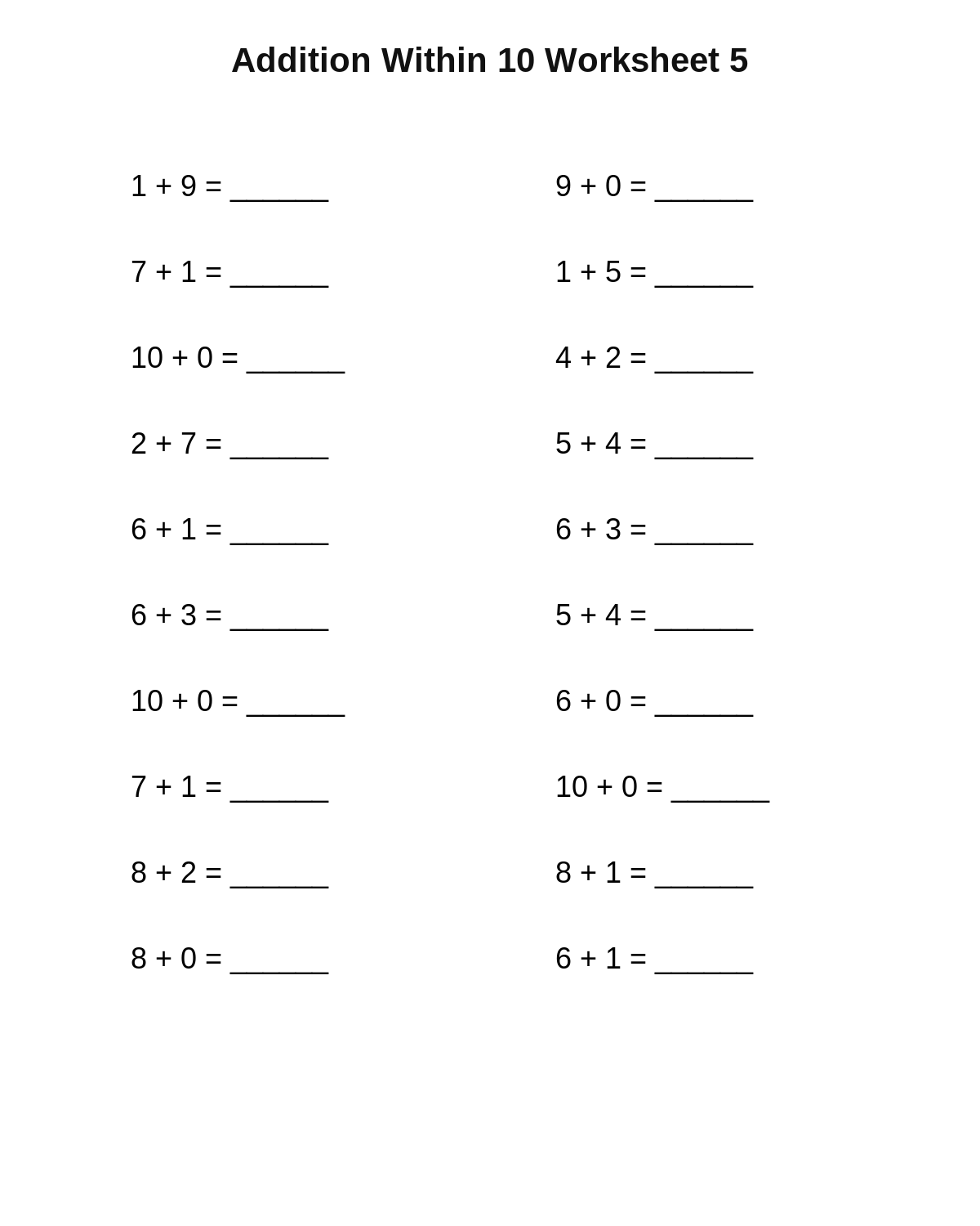 Addition Within 10 Worksheet 5