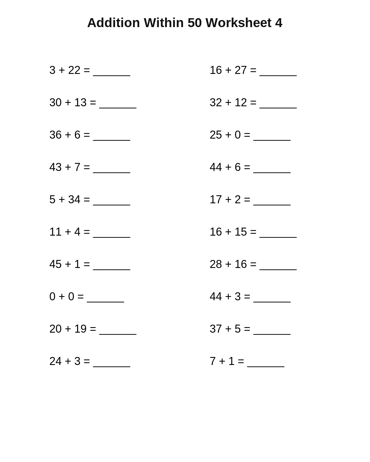 Addition Within 50 Worksheet 4