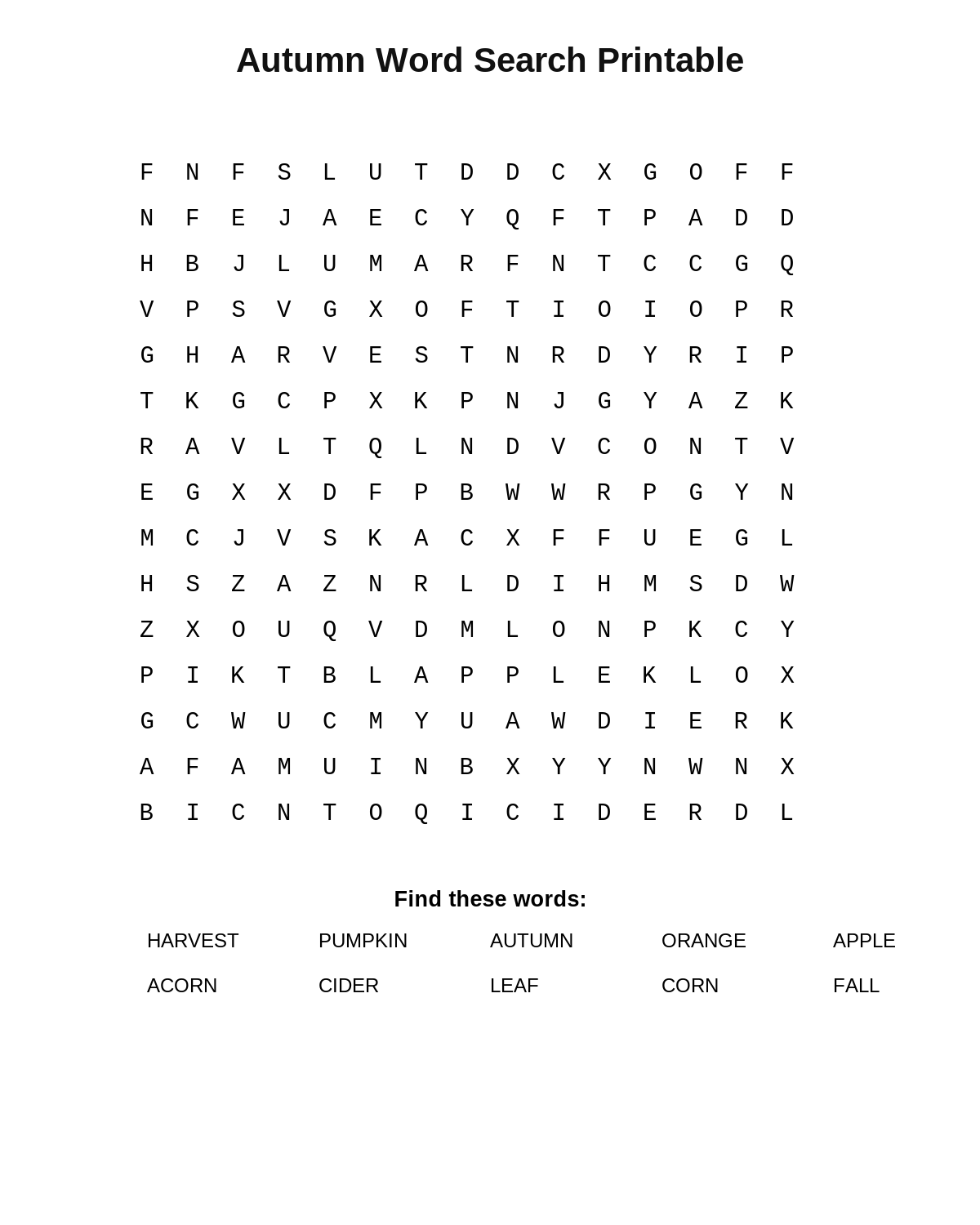 Autumn Word Search Printable