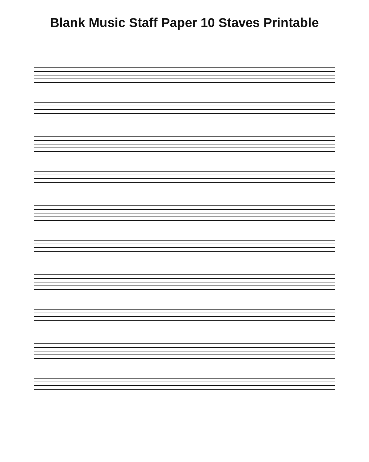 Blank Music Staff Paper 10 Staves Printable