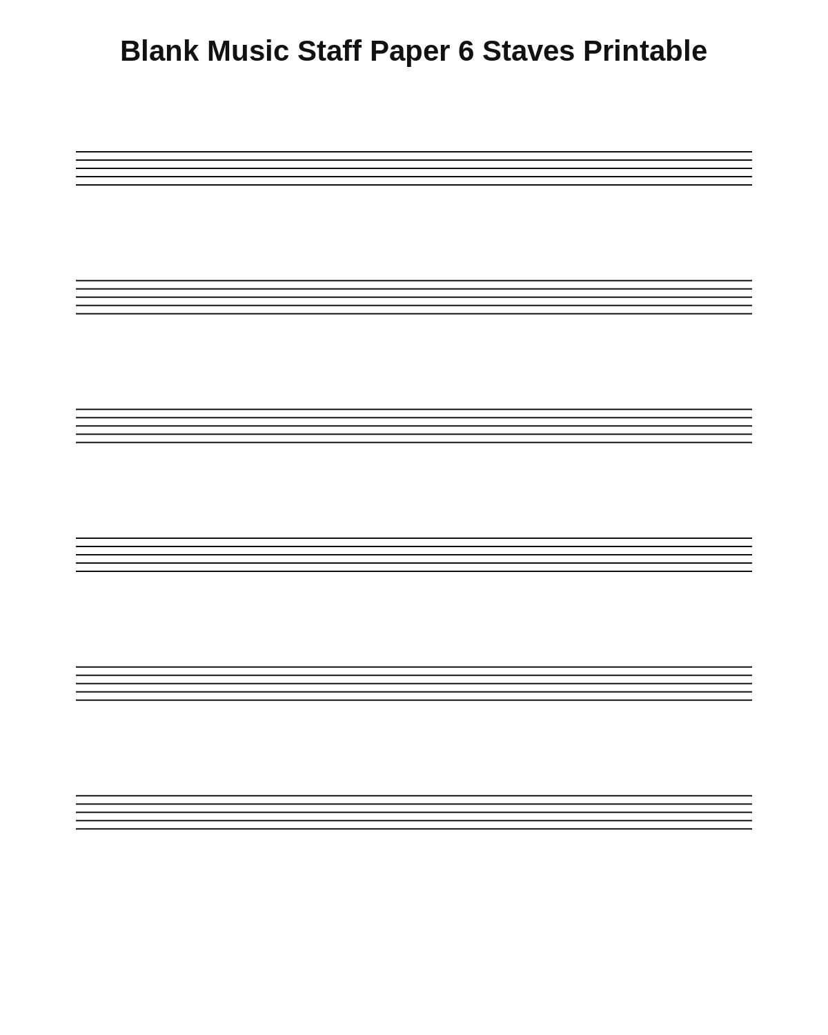 Blank Music Staff Paper 6 Staves Printable