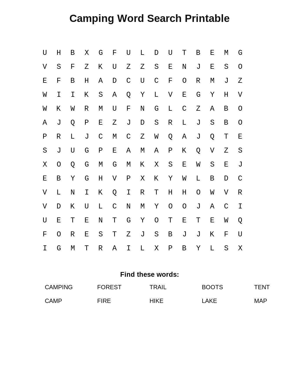 Camping Word Search Printable