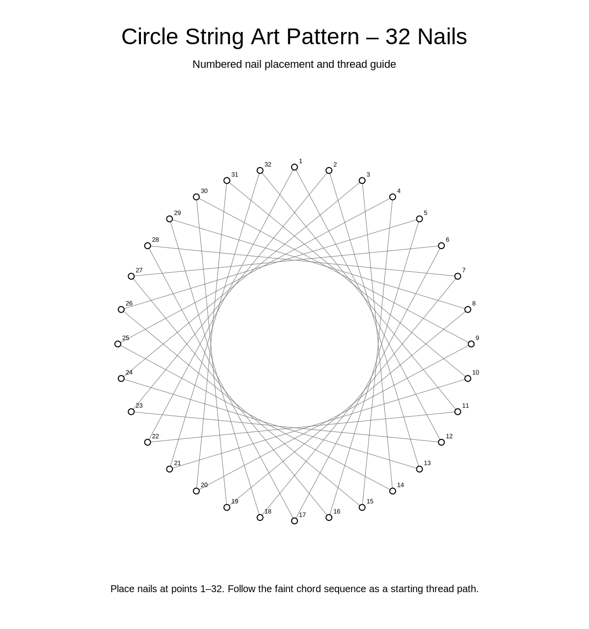 Circle String Art Pattern – 32 Nails