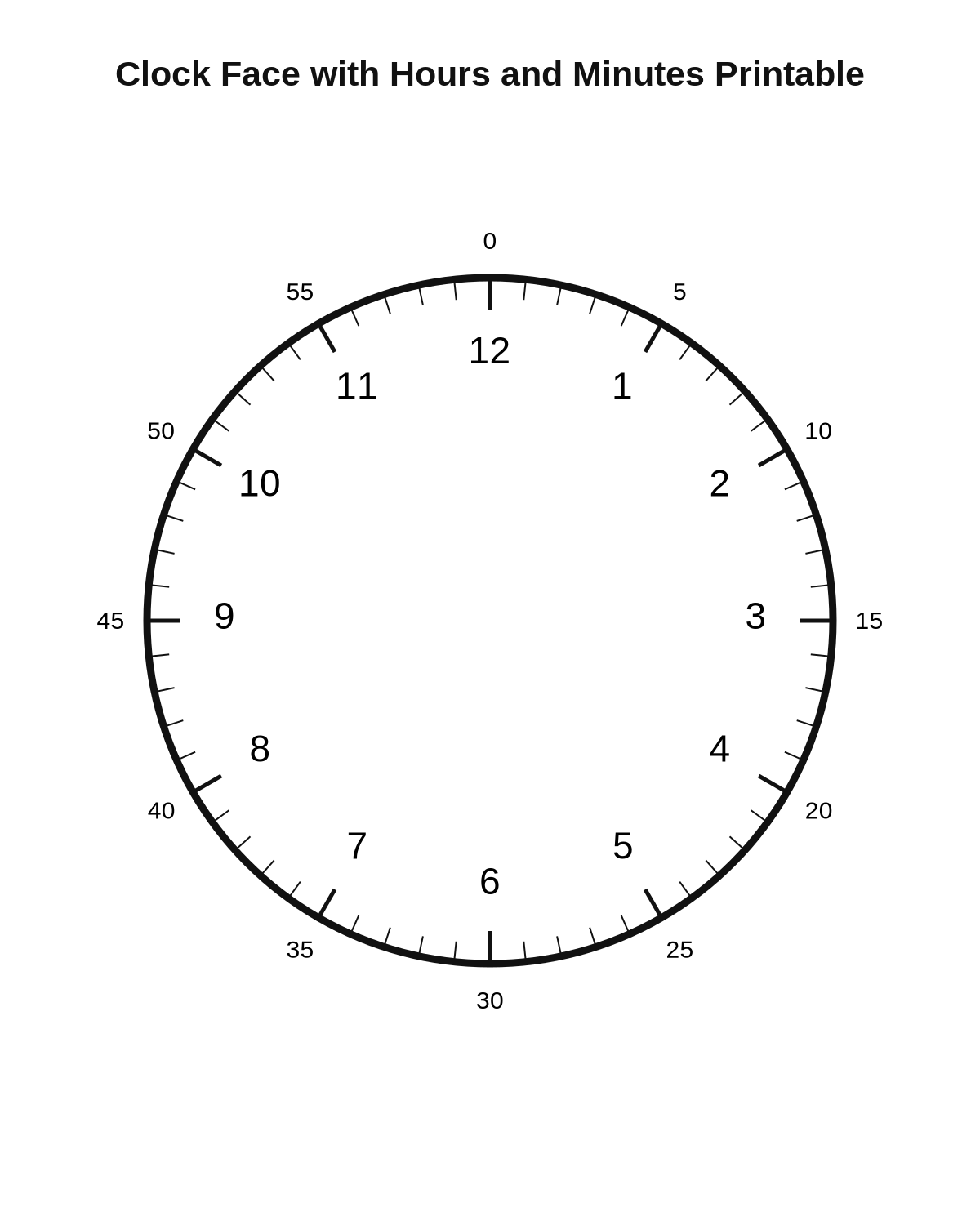 Clock Face with Hours and Minutes Printable