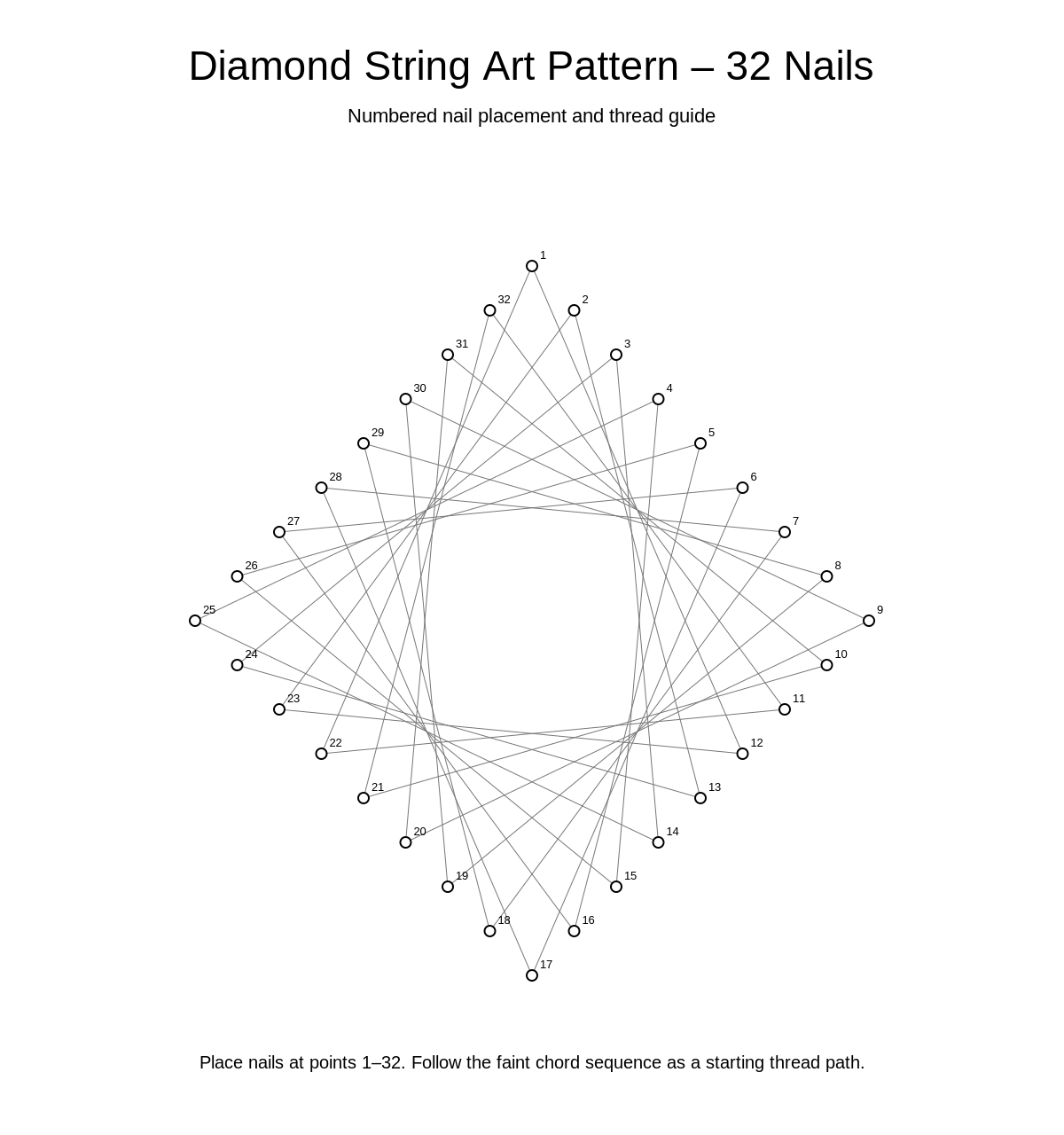 Diamond String Art Pattern – 32 Nails