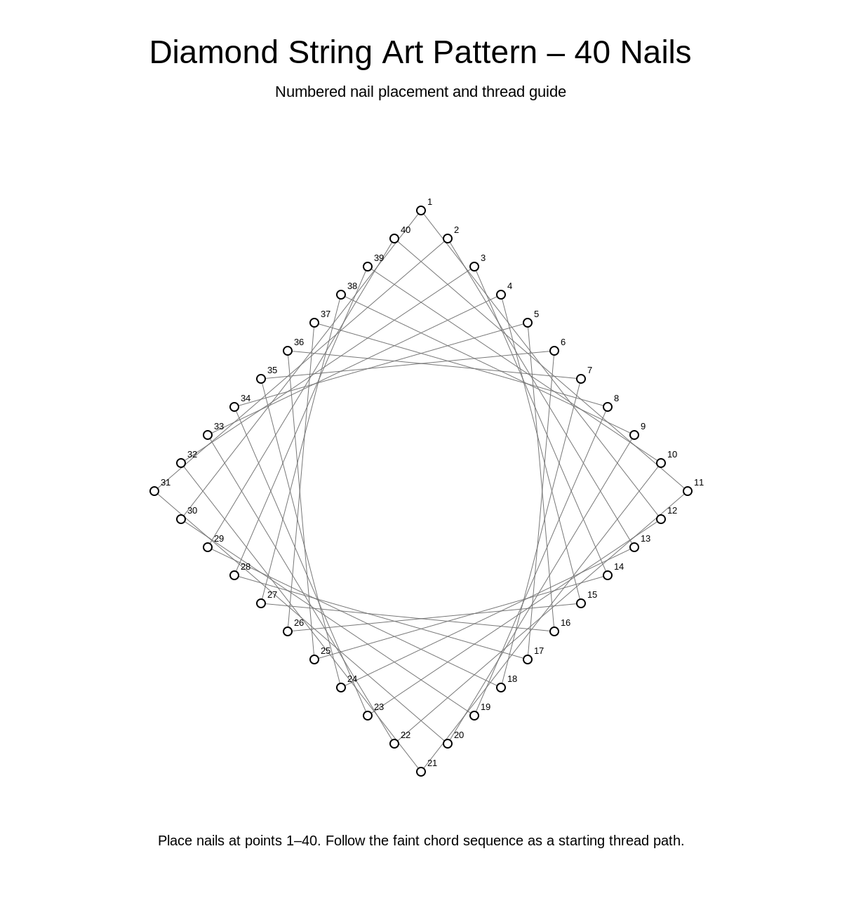 Diamond String Art Pattern – 40 Nails
