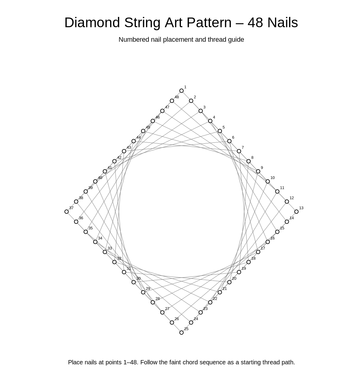 Diamond String Art Pattern – 48 Nails