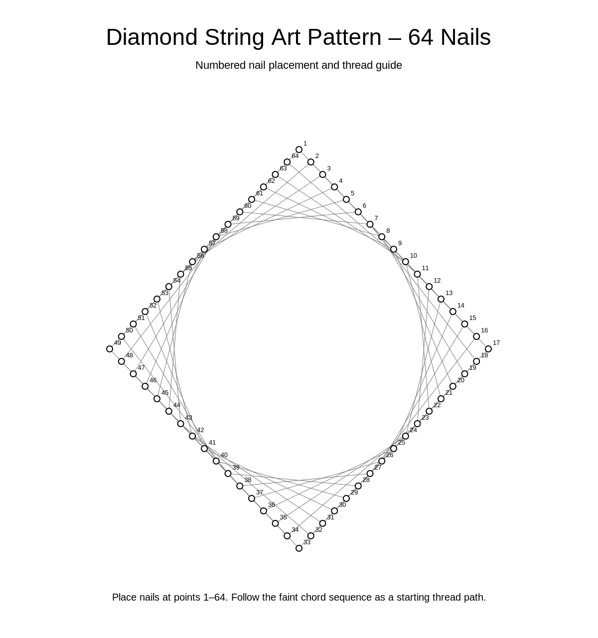 Diamond String Art Pattern – 64 Nails