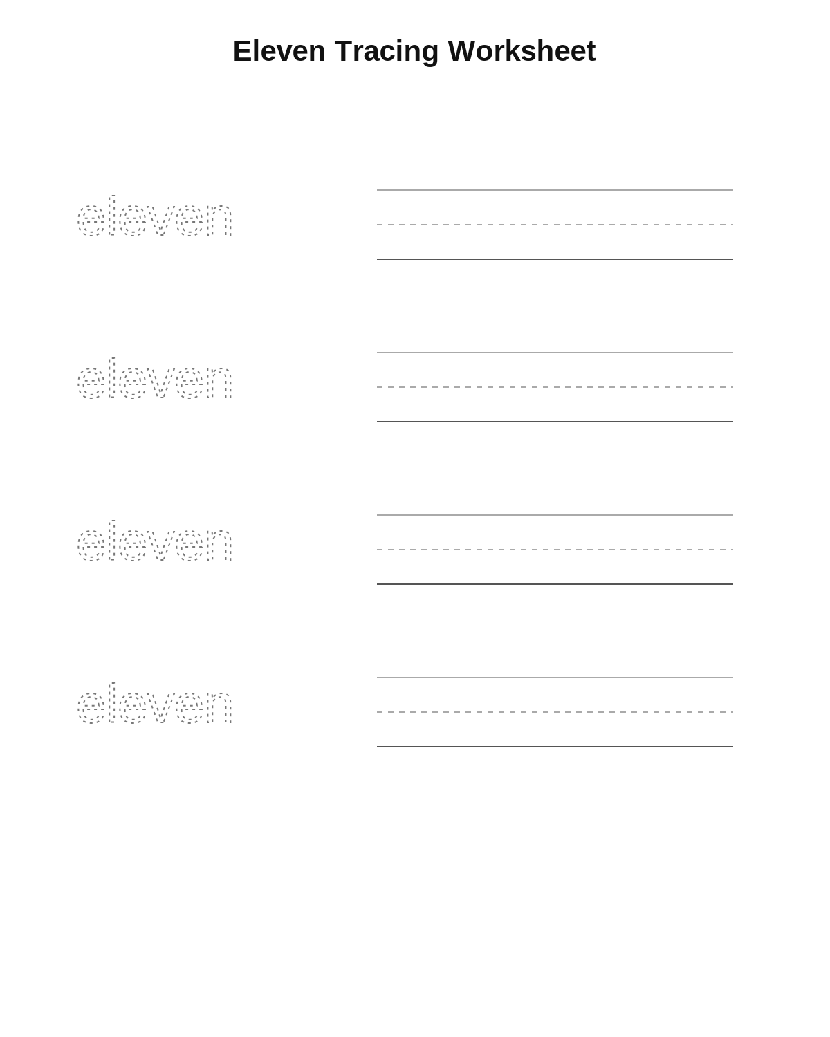 Eleven Tracing Worksheet
