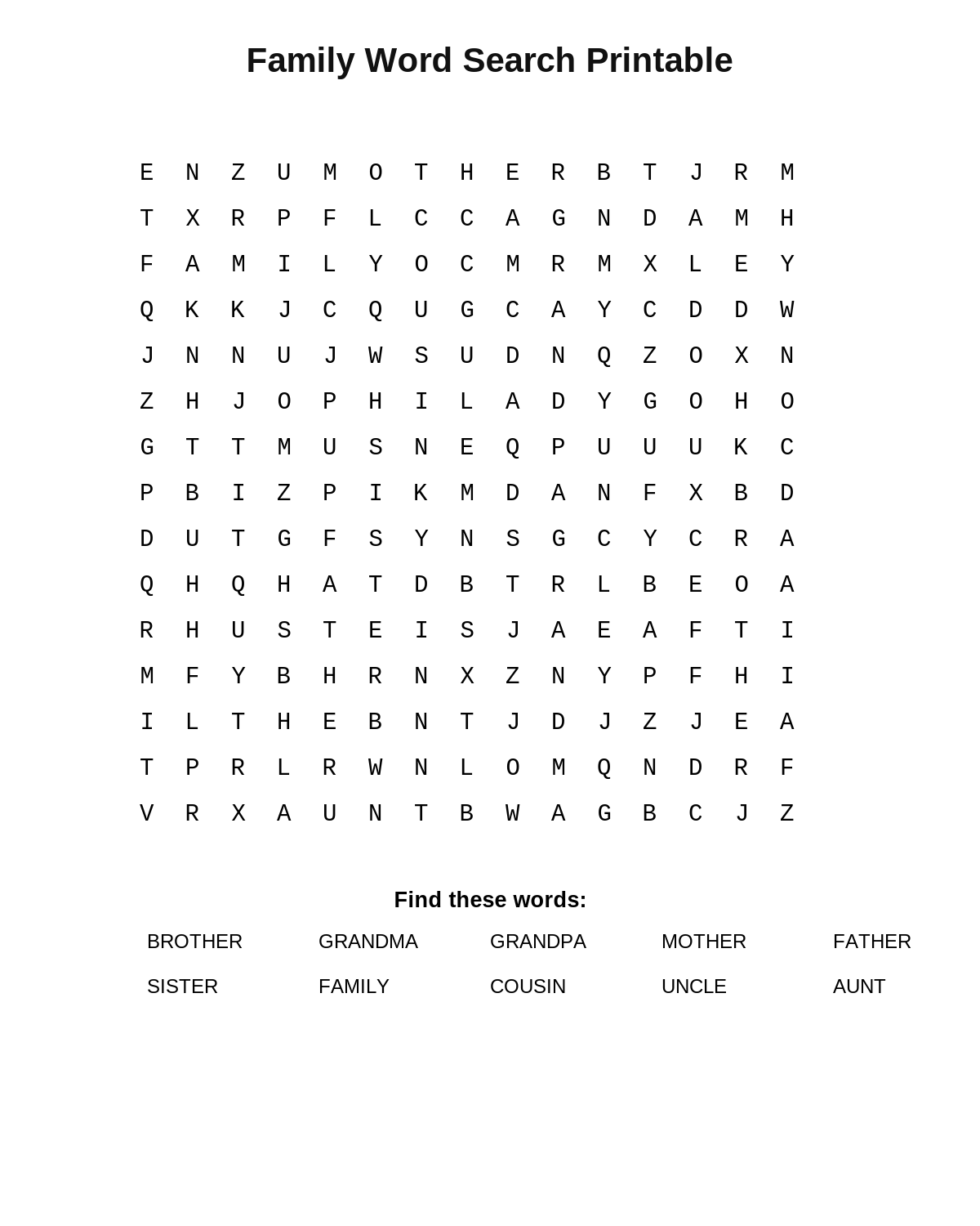 Family Word Search Printable