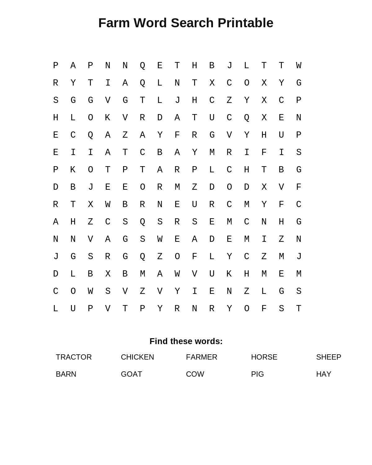 Farm Word Search Printable