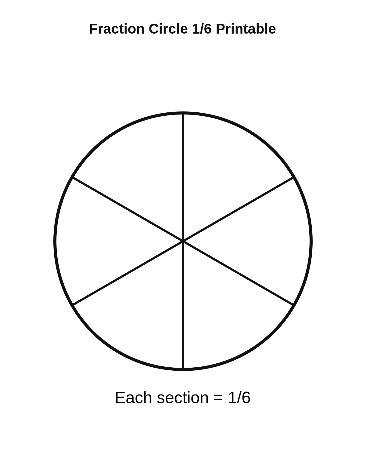 Fraction Circle 1/6 Printable