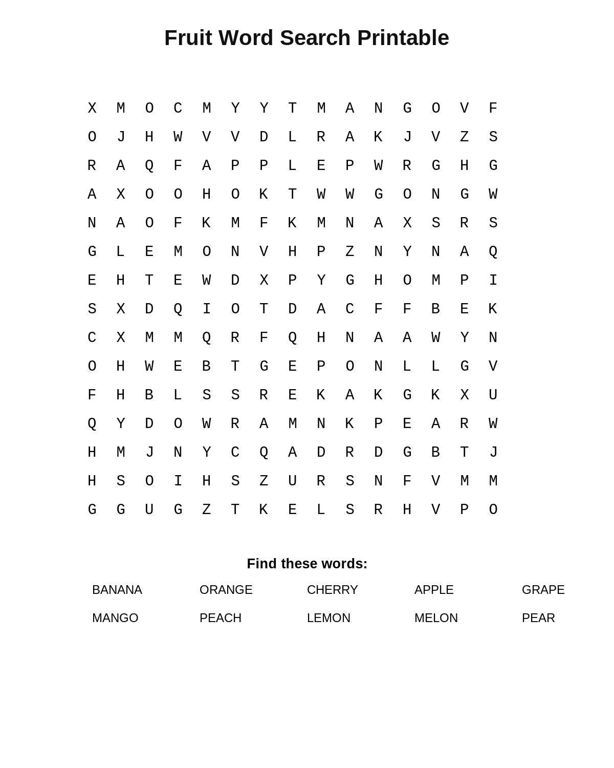 Fruit Word Search Printable