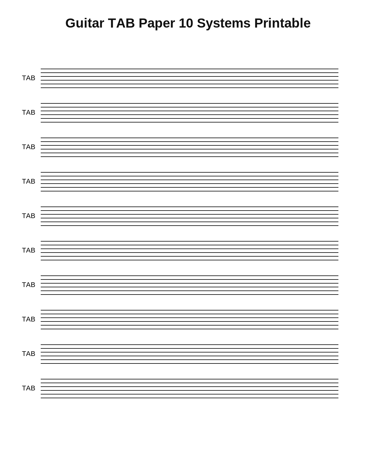 Guitar TAB Paper 10 Systems Printable