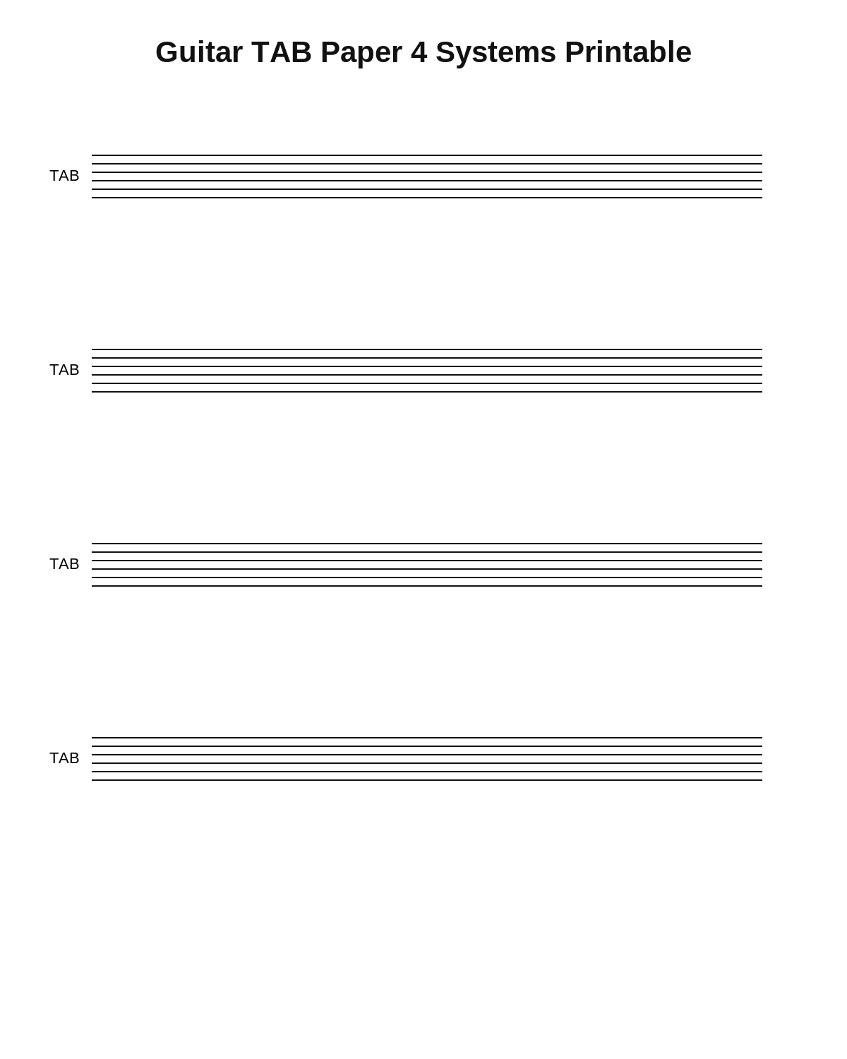 Guitar TAB Paper 4 Systems Printable