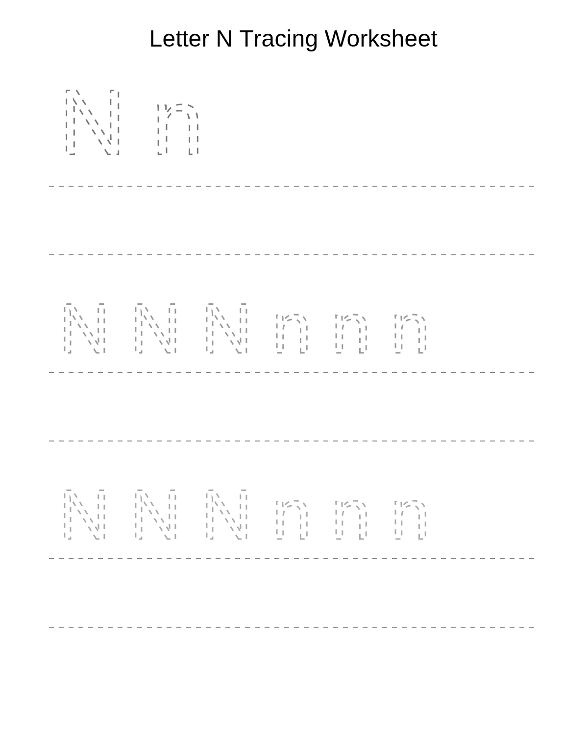Letter N Tracing Worksheet