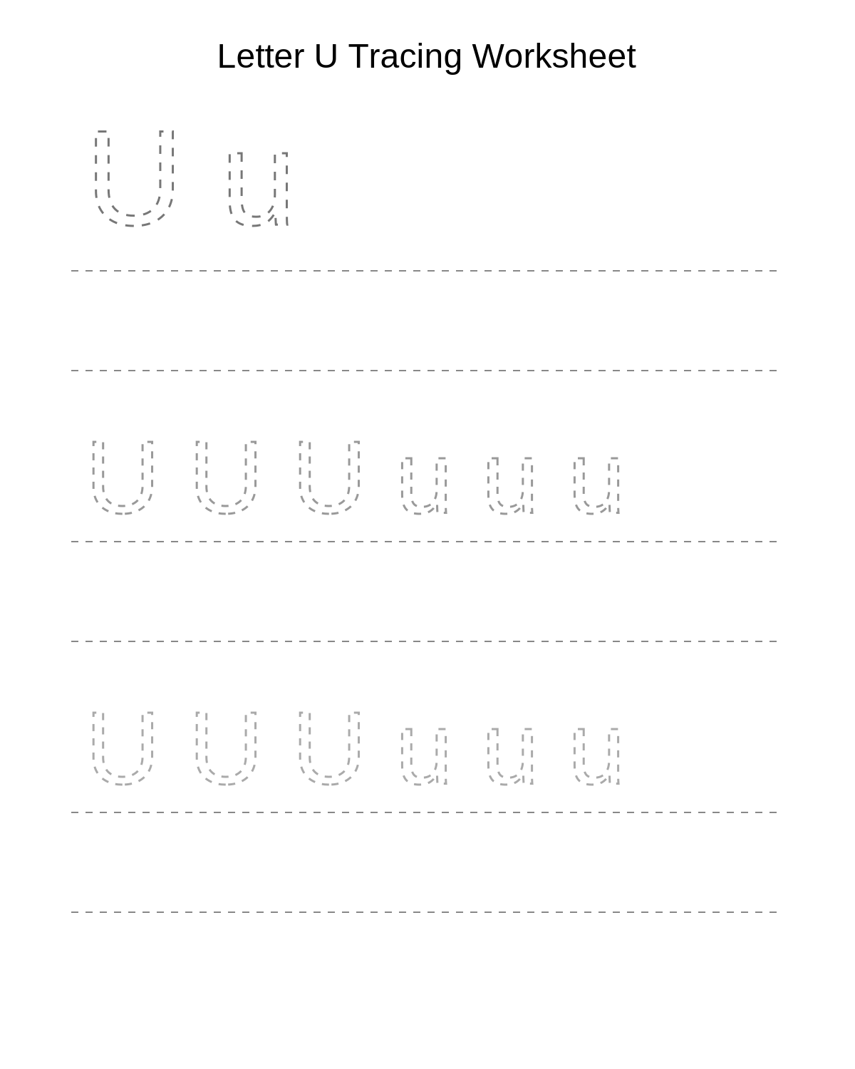 Letter U Tracing Worksheet