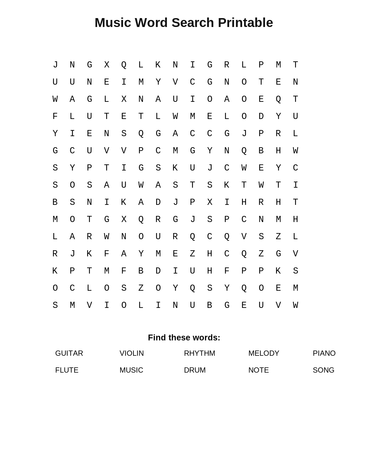 Music Word Search Printable