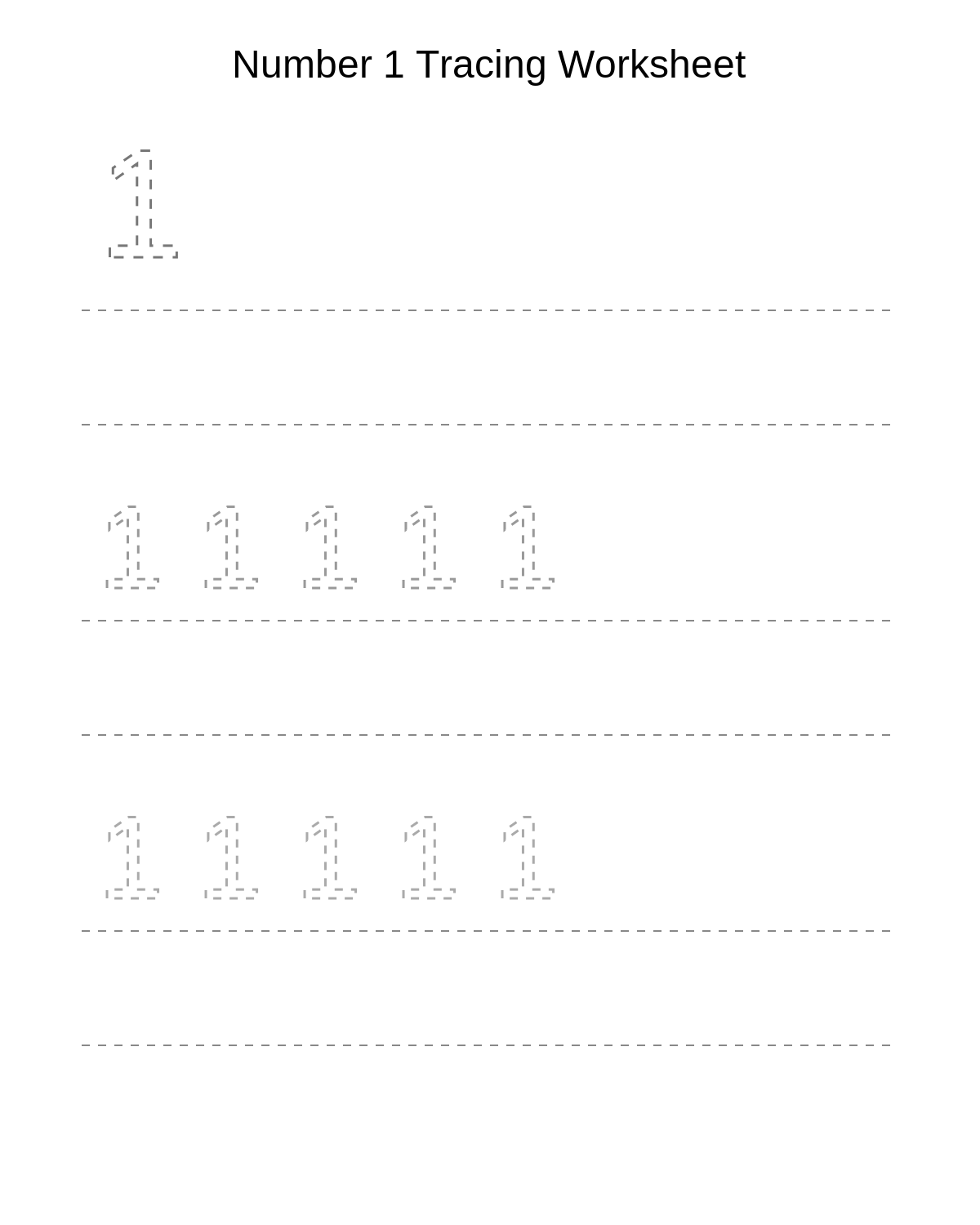Number 1 Tracing Worksheet