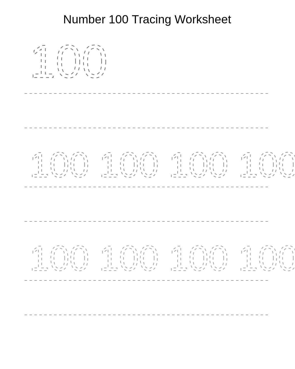 Number 100 Tracing Worksheet