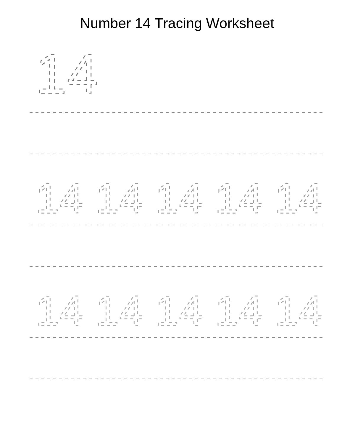 Number 14 Tracing Worksheet