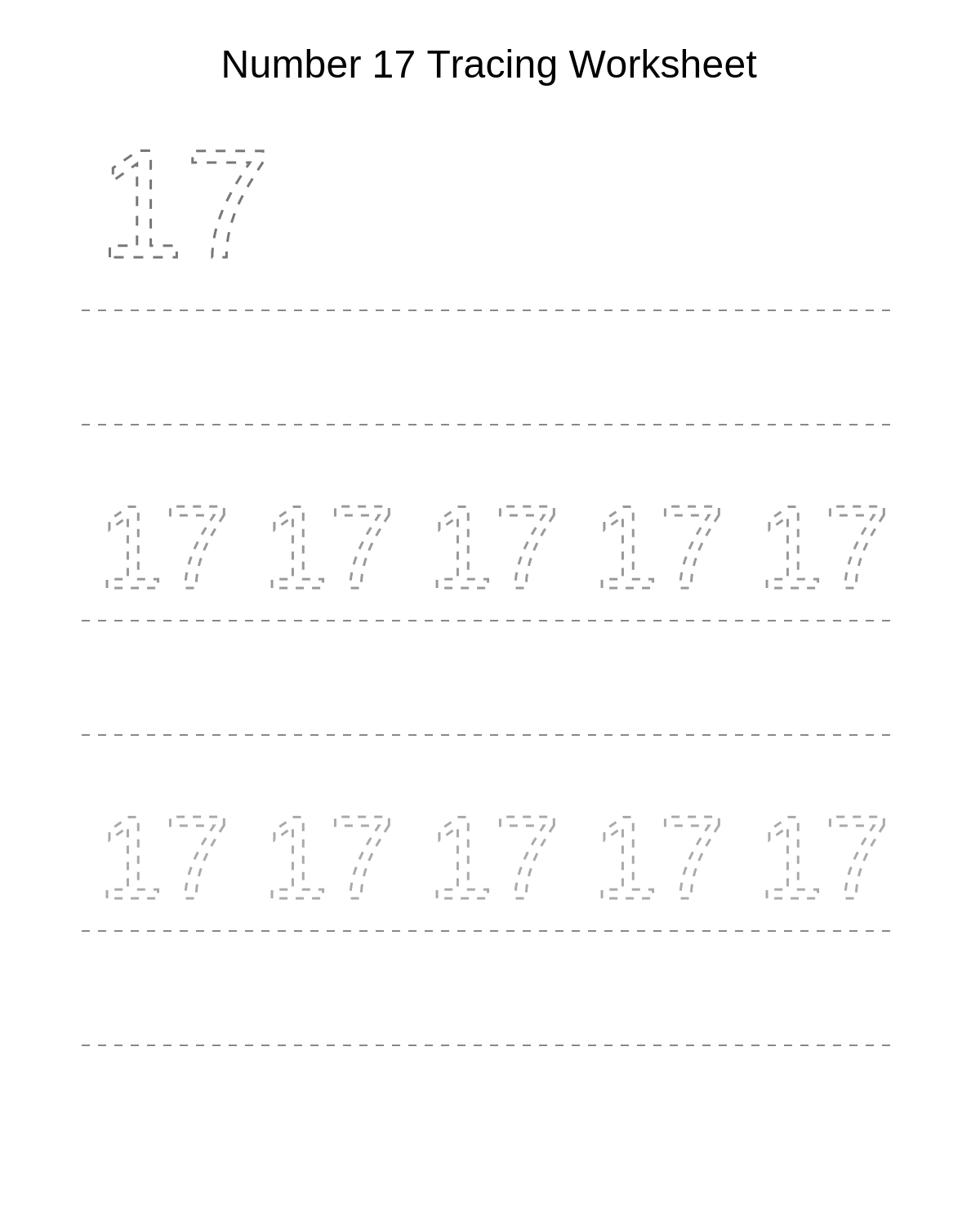 Number 17 Tracing Worksheet