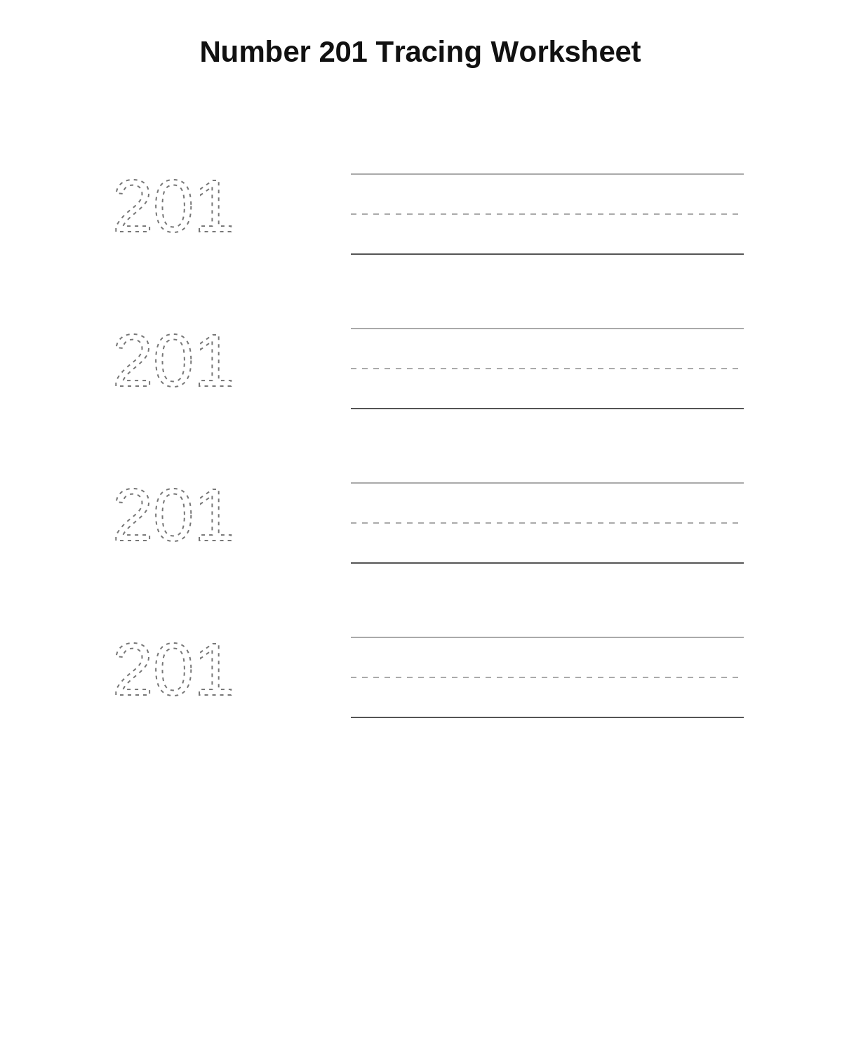 Number 201 Tracing Worksheet