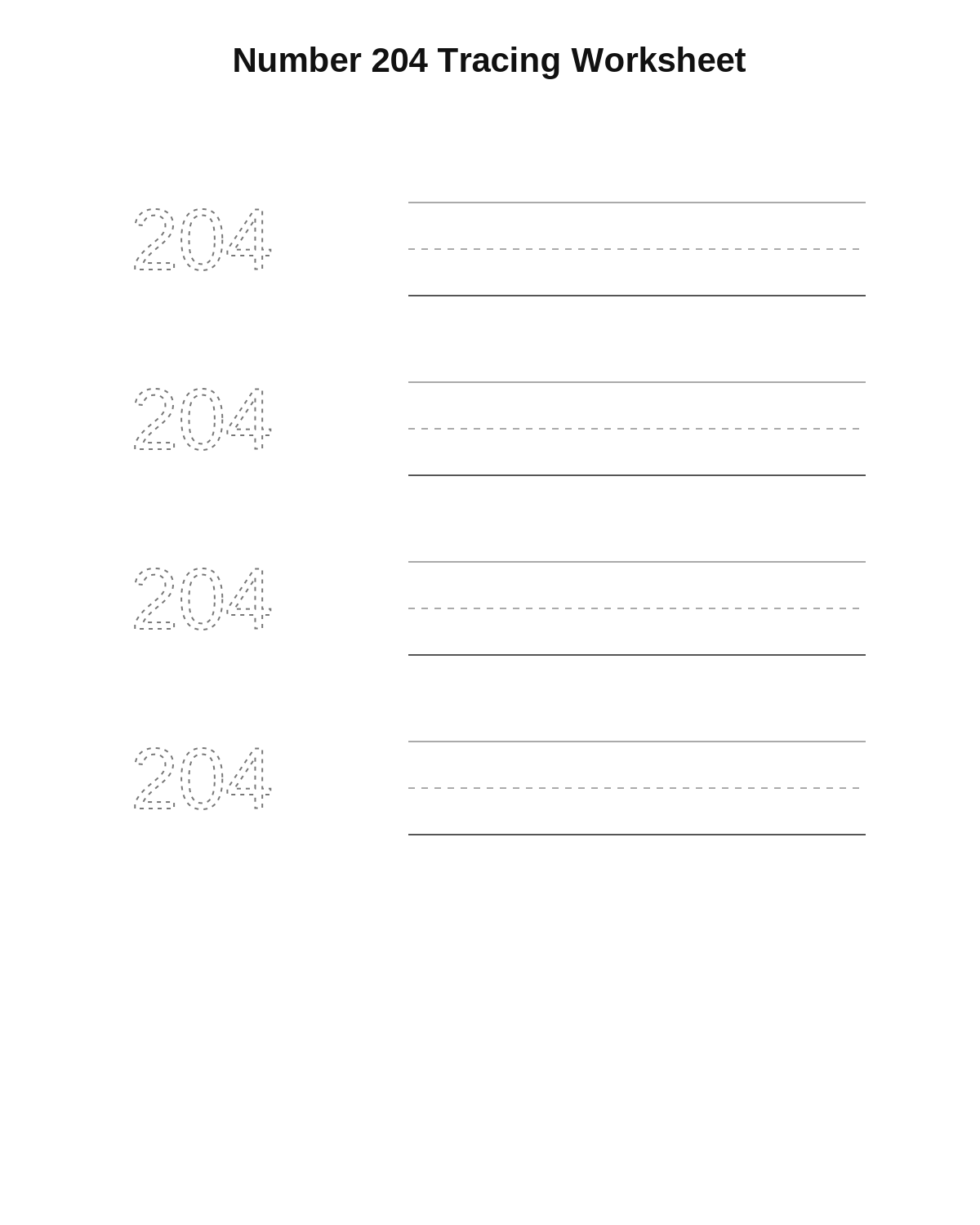 Number 204 Tracing Worksheet