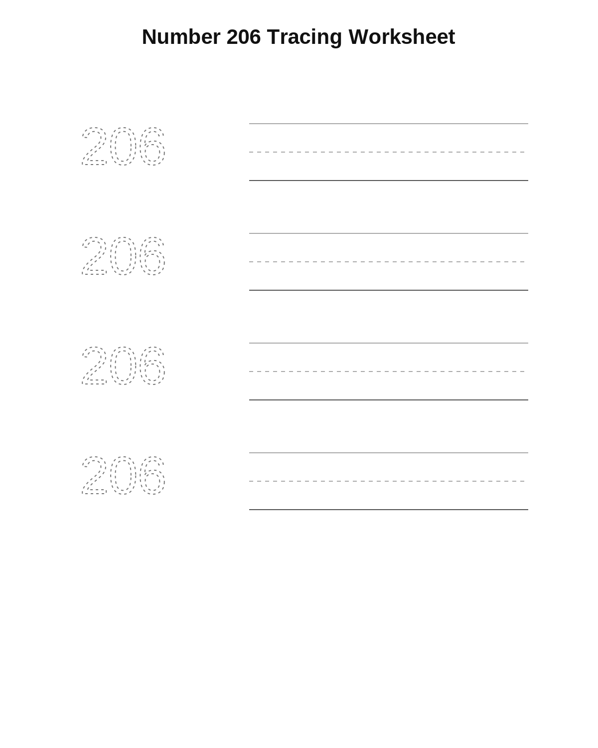 Number 206 Tracing Worksheet