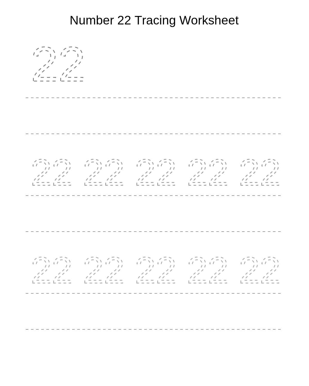 Number 22 Tracing Worksheet