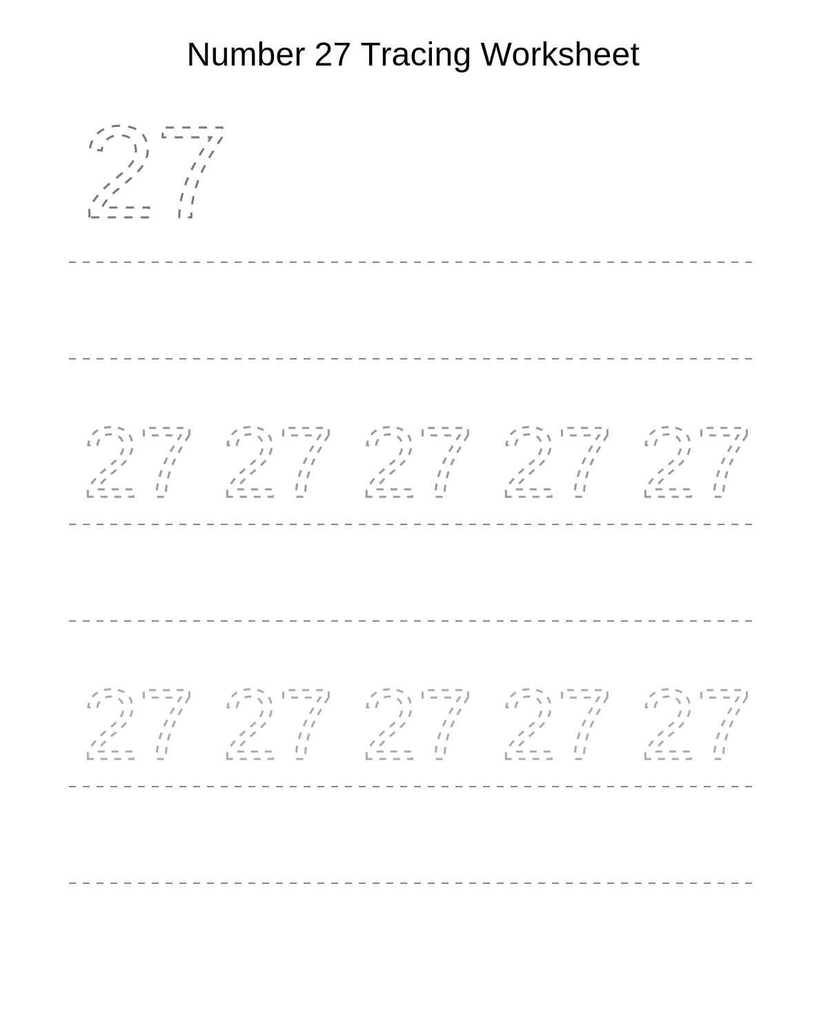Number 27 Tracing Worksheet