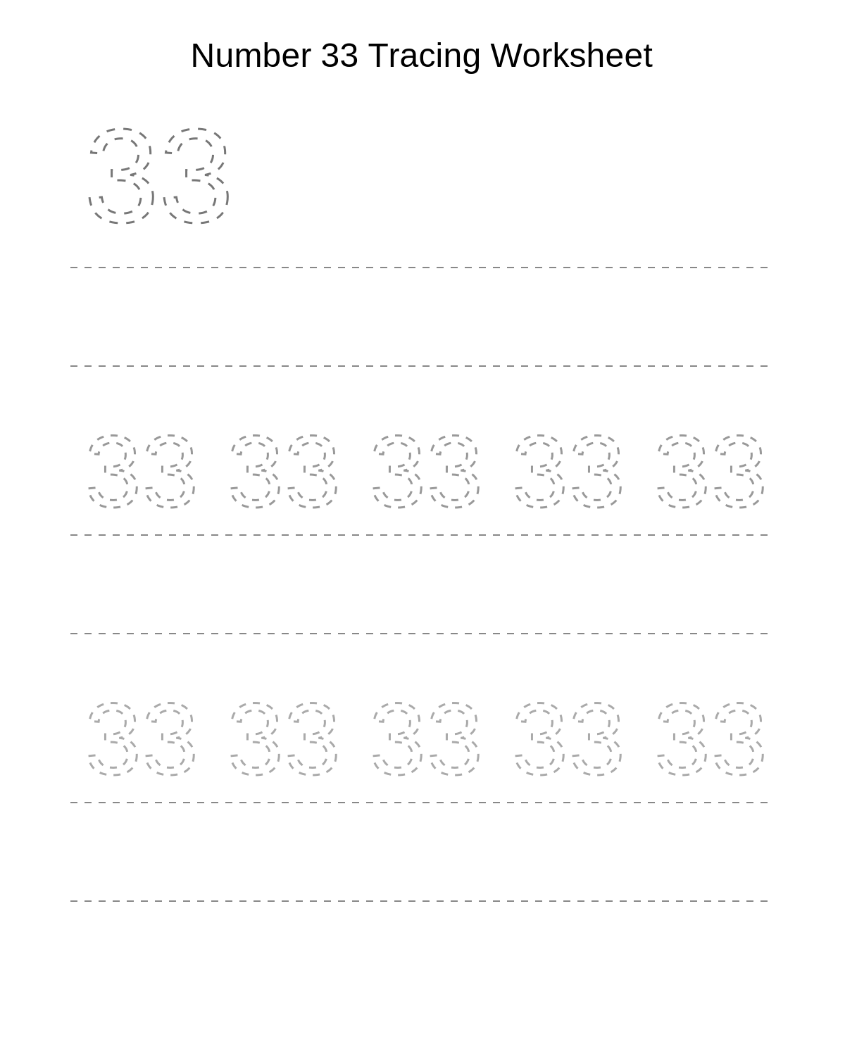 Number 33 Tracing Worksheet