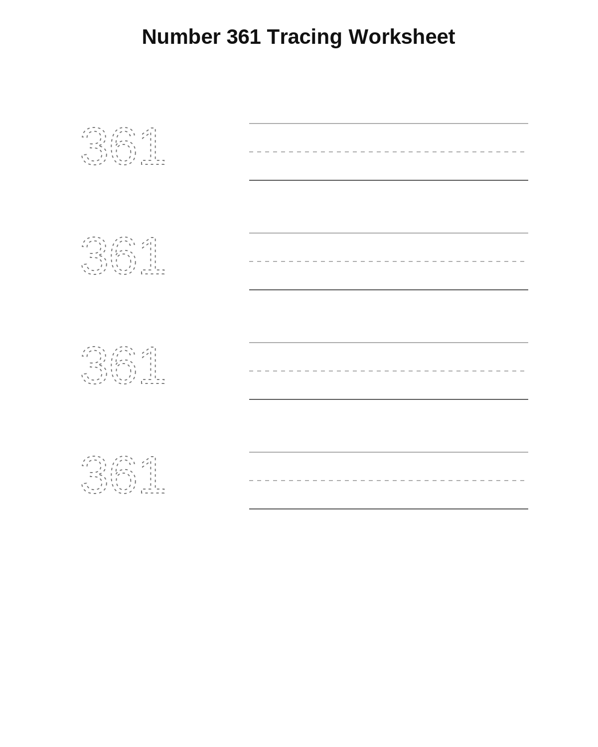 Number 361 Tracing Worksheet