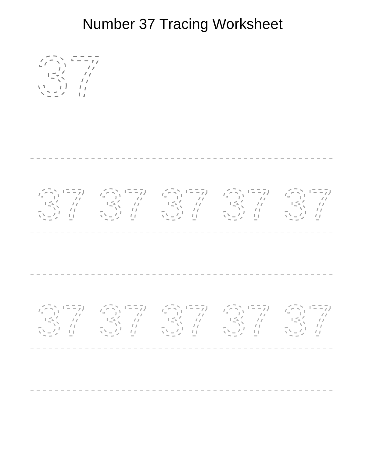 Number 37 Tracing Worksheet