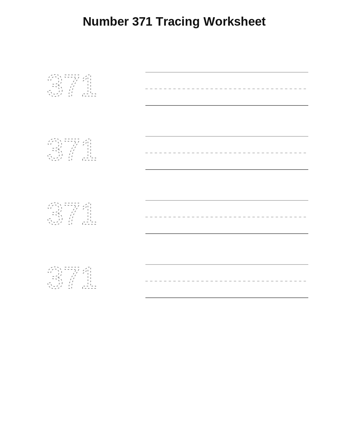 Number 371 Tracing Worksheet