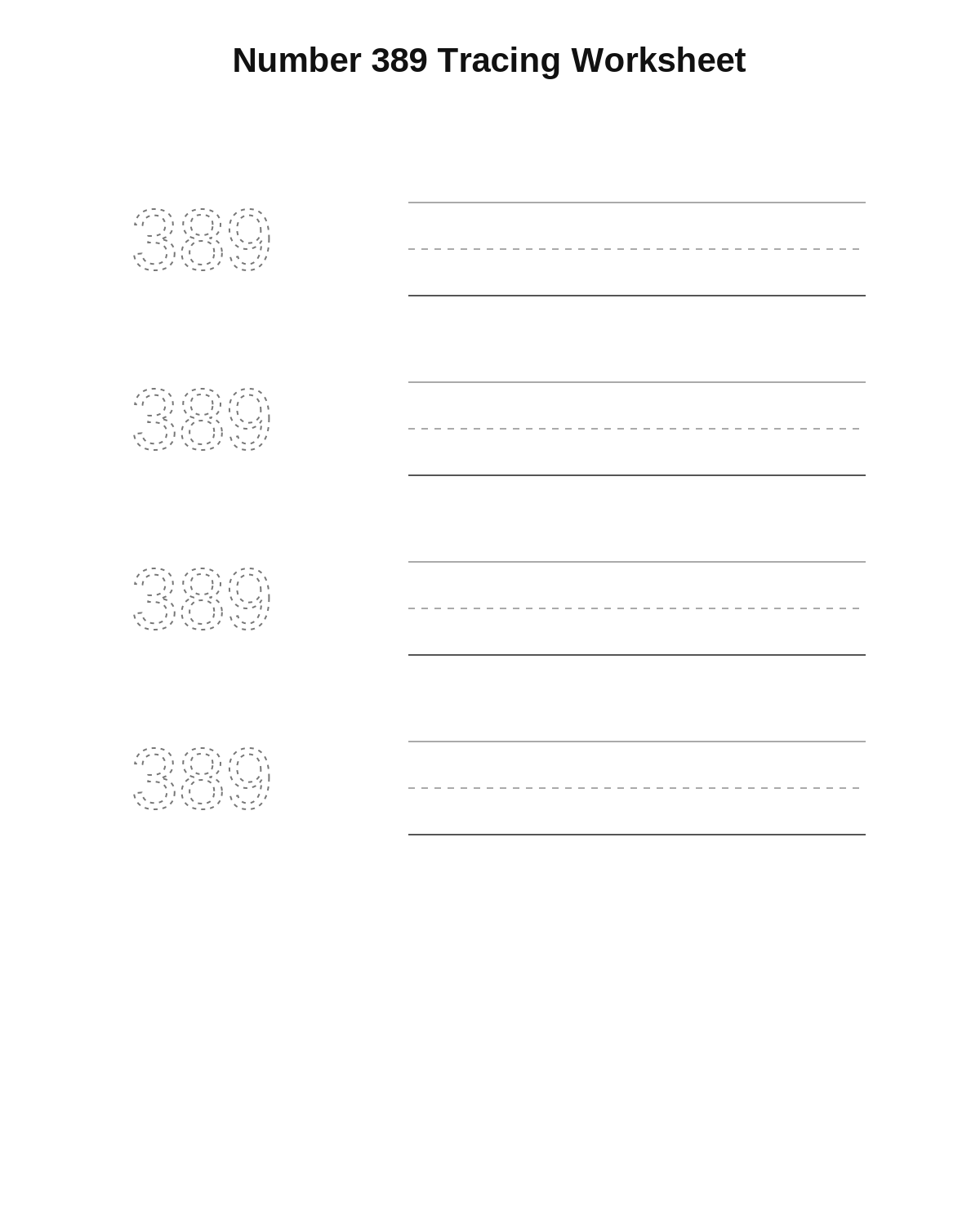 Number 389 Tracing Worksheet