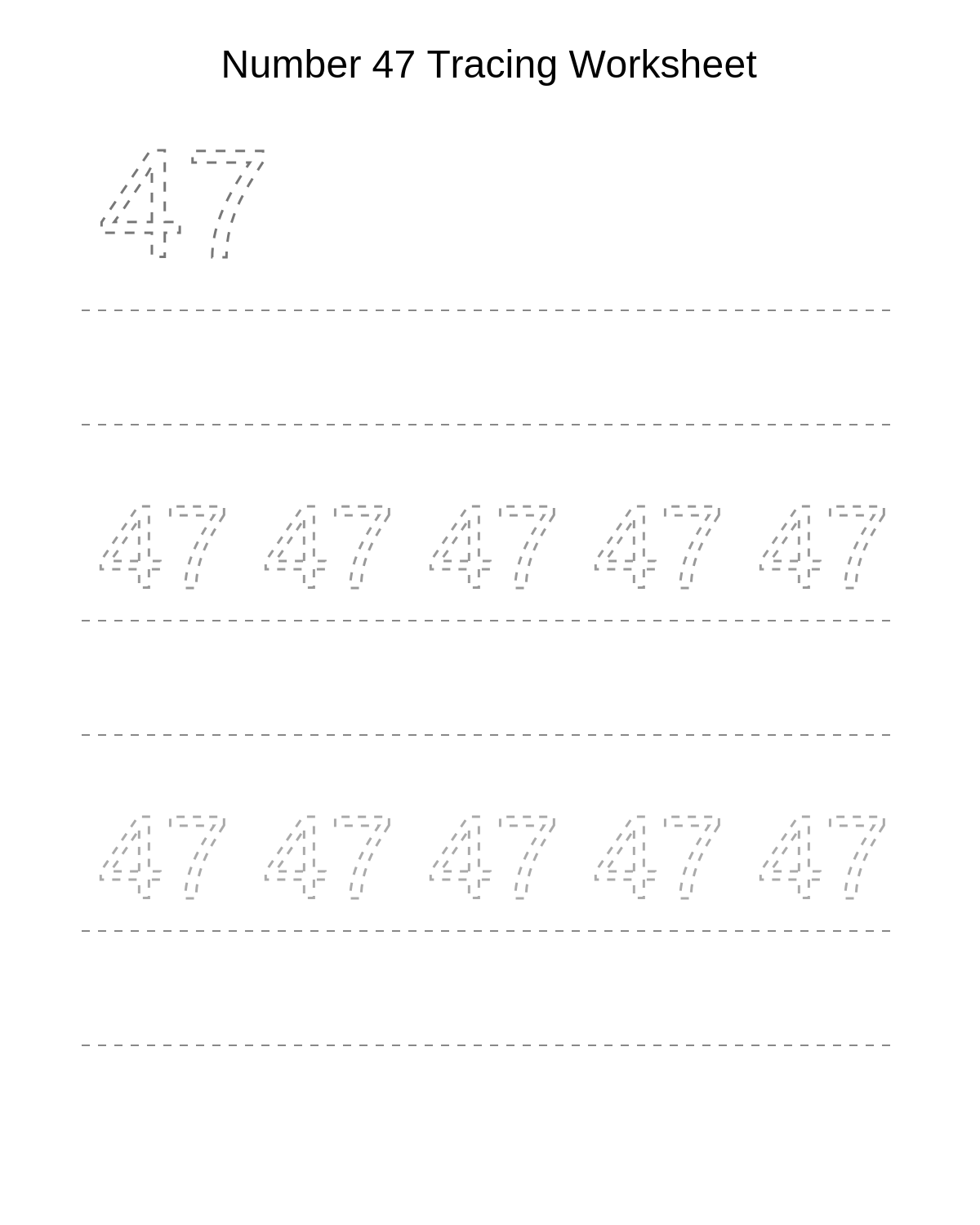 Number 47 Tracing Worksheet