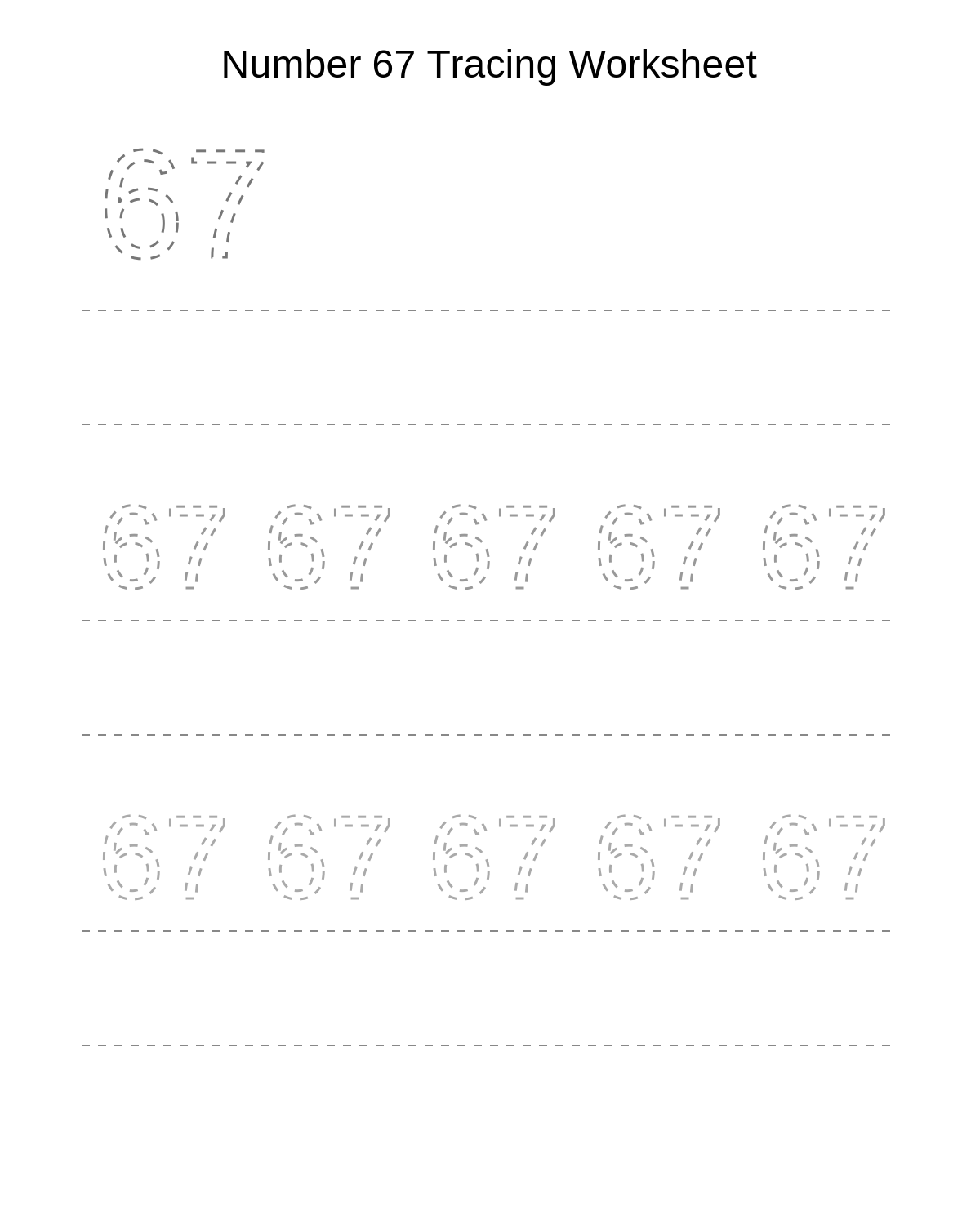 Number 67 Tracing Worksheet
