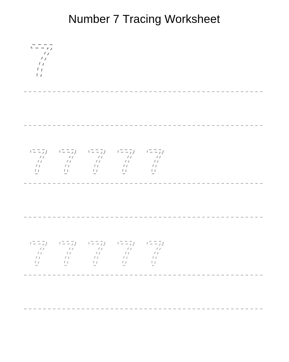 Number 7 Tracing Worksheet