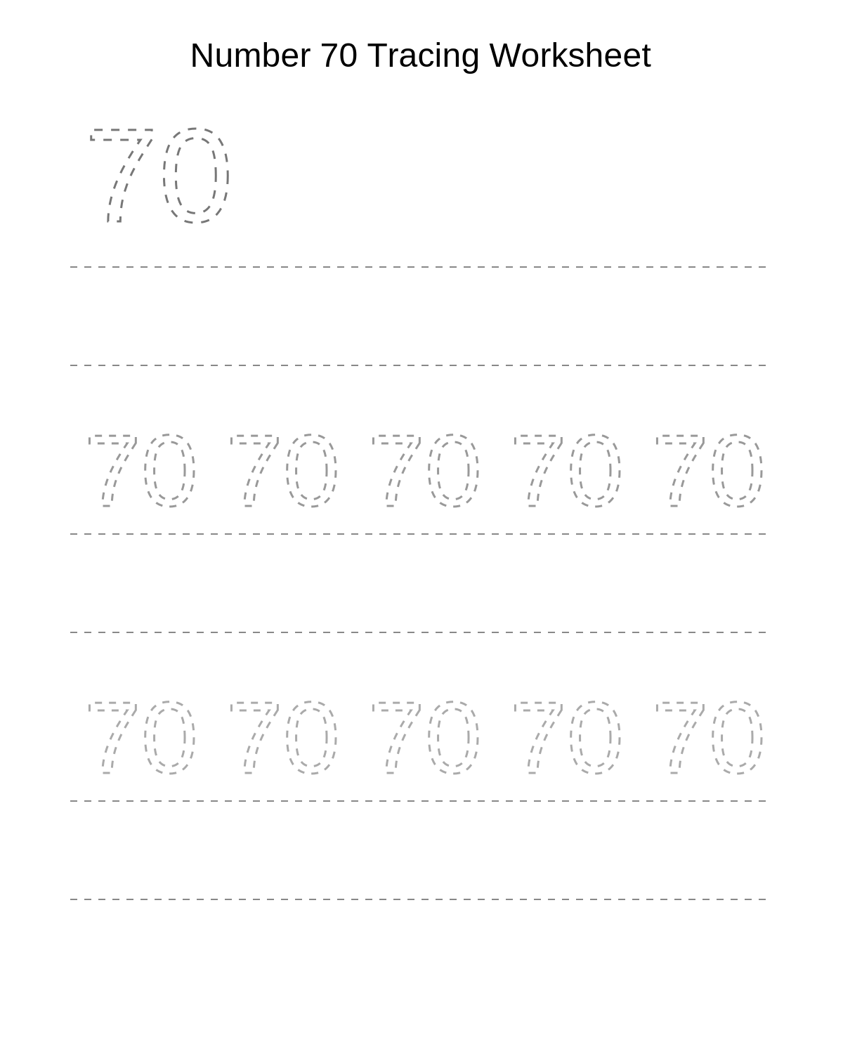 Number 70 Tracing Worksheet