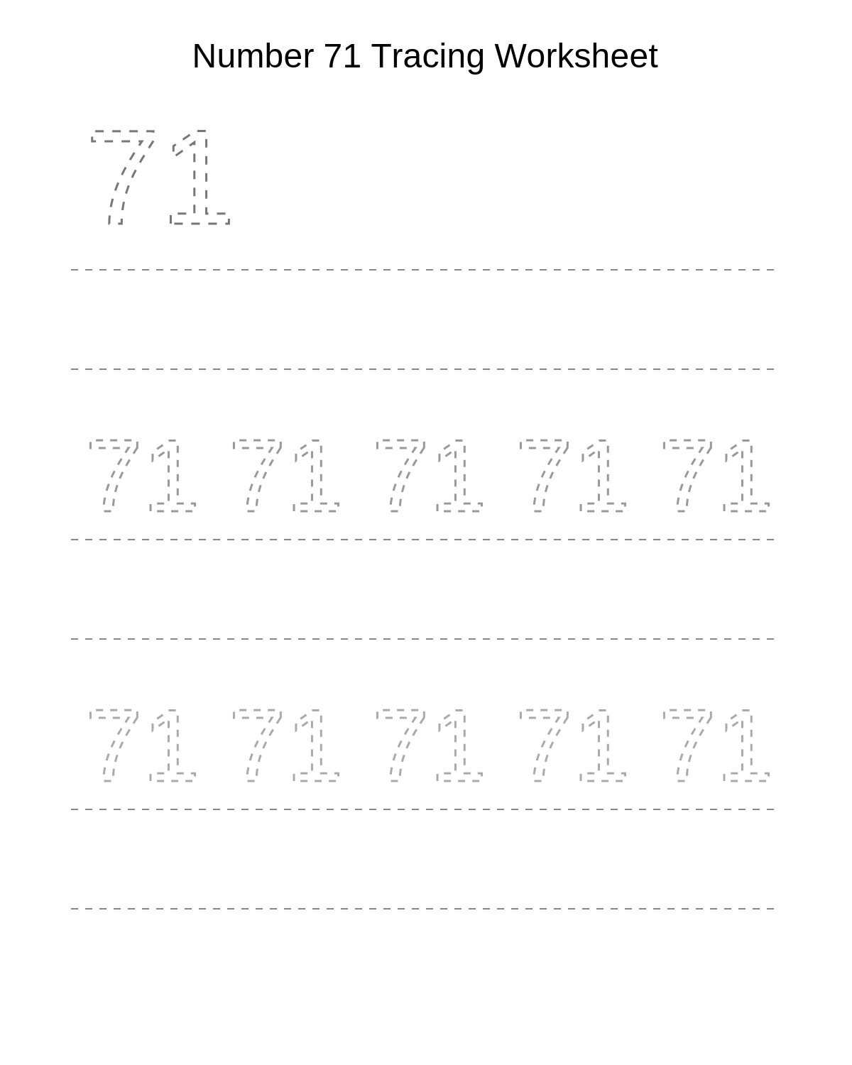 Number 71 Tracing Worksheet
