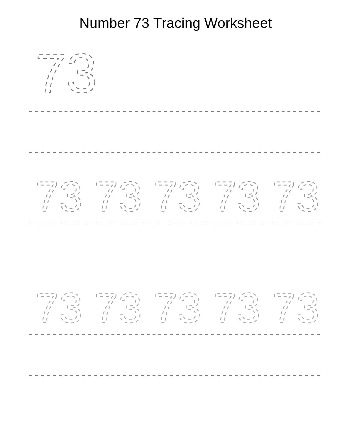 Number 73 Tracing Worksheet