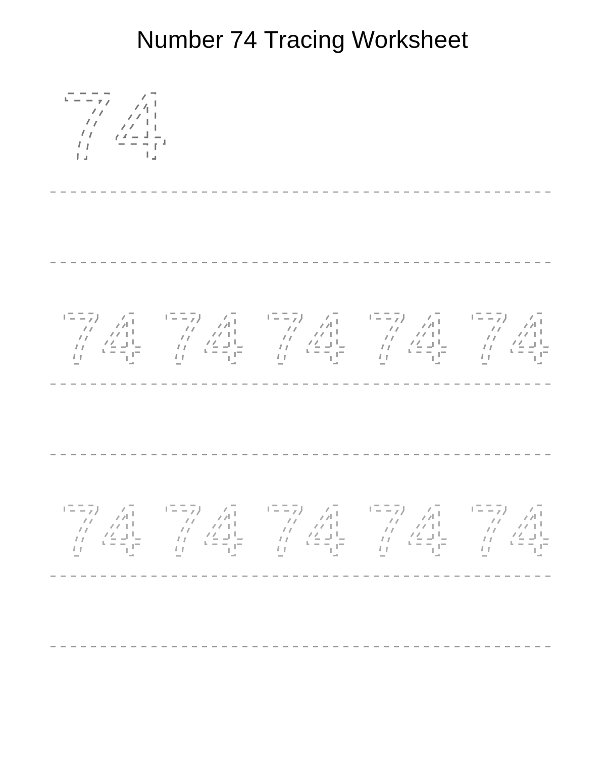 Number 74 Tracing Worksheet