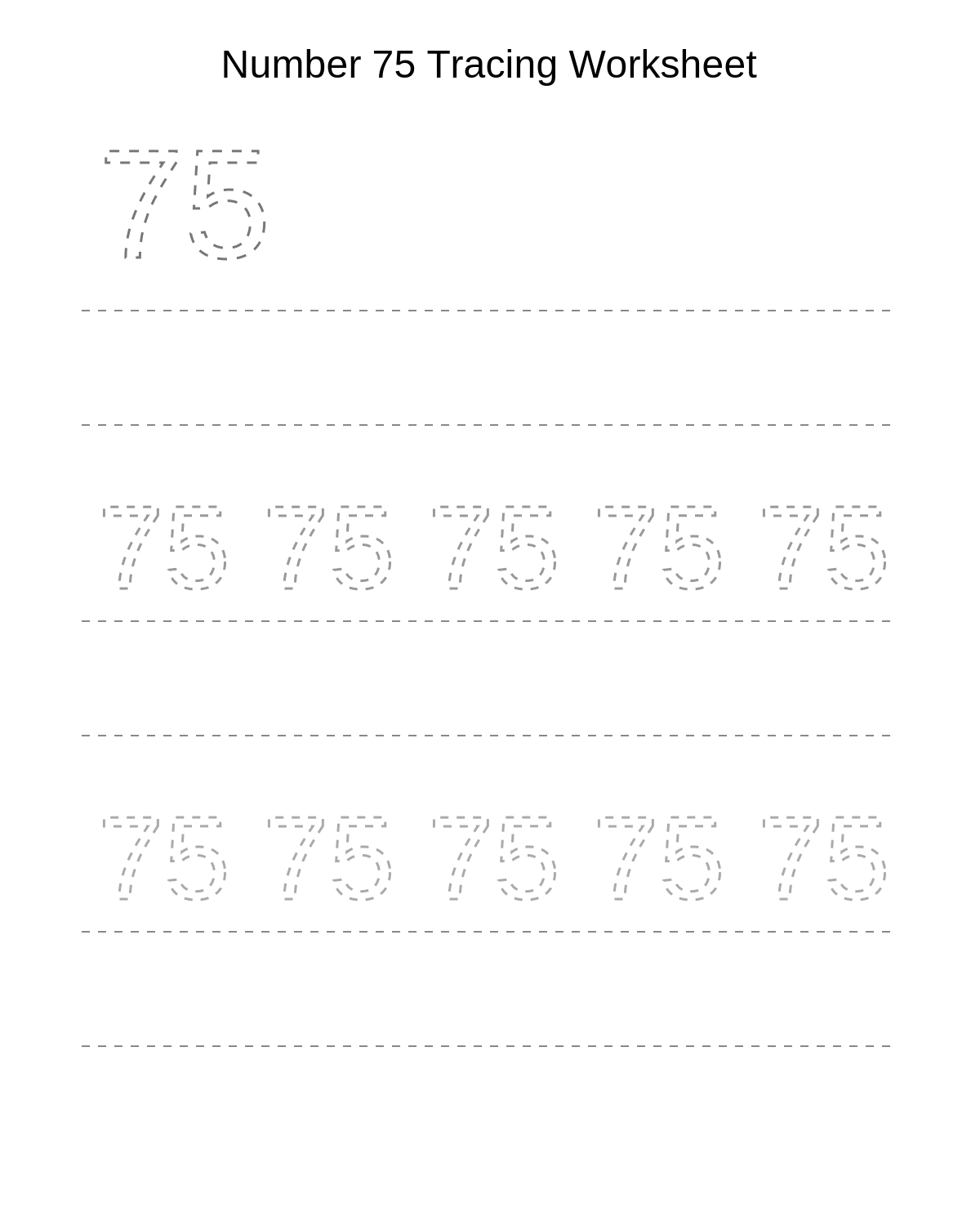 Number 75 Tracing Worksheet