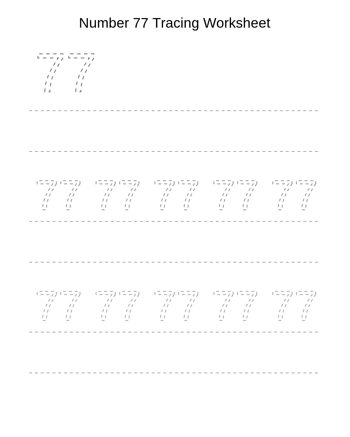 Number 77 Tracing Worksheet