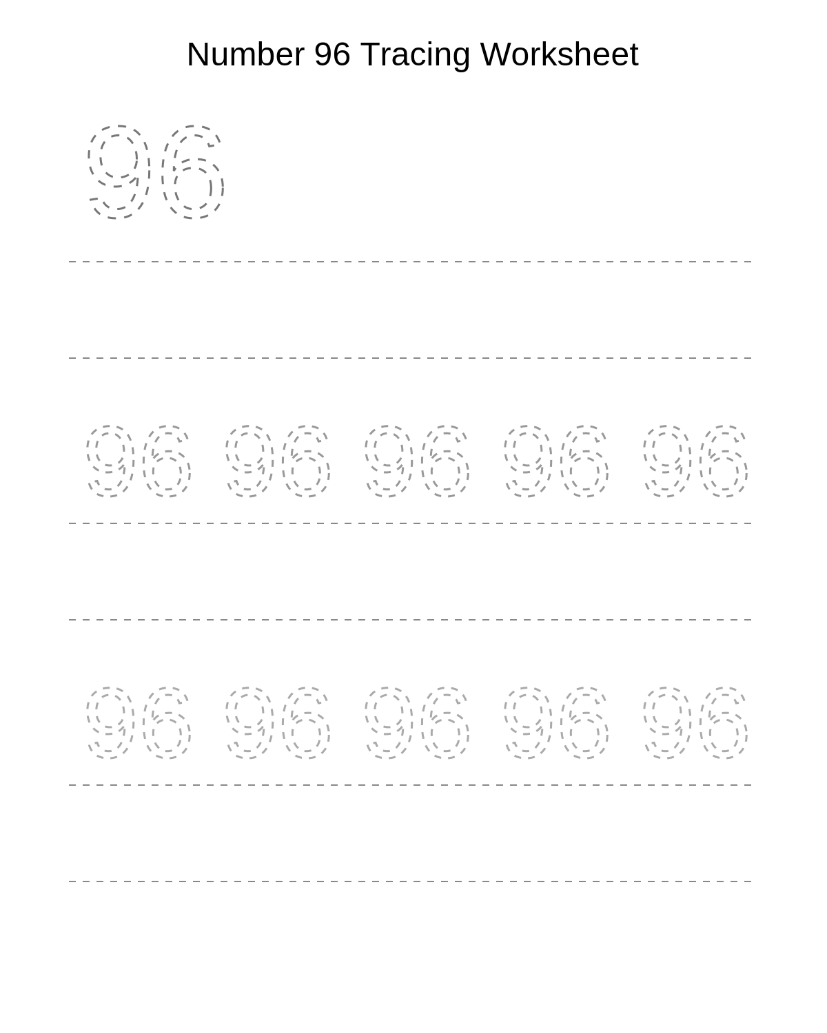 Number 96 Tracing Worksheet